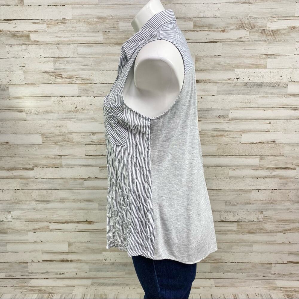 Anthro Drew Striped Top Womens Size S Blue Gray Crinkle Front Knit Back - Picture 6 of 15